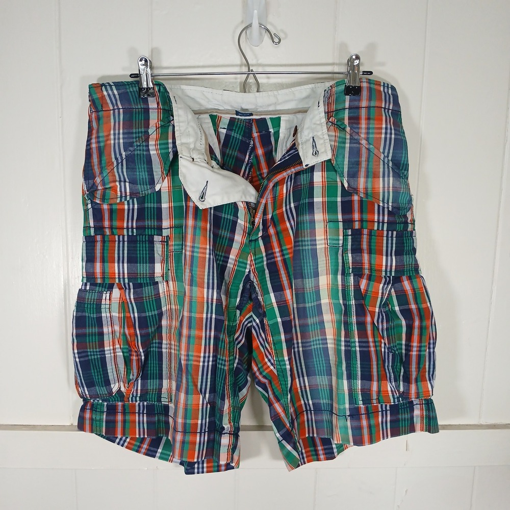 Polo Ralph Lauren Cargo Shorts Mens 34 Multicolor Plaid Madras Cotton Walking